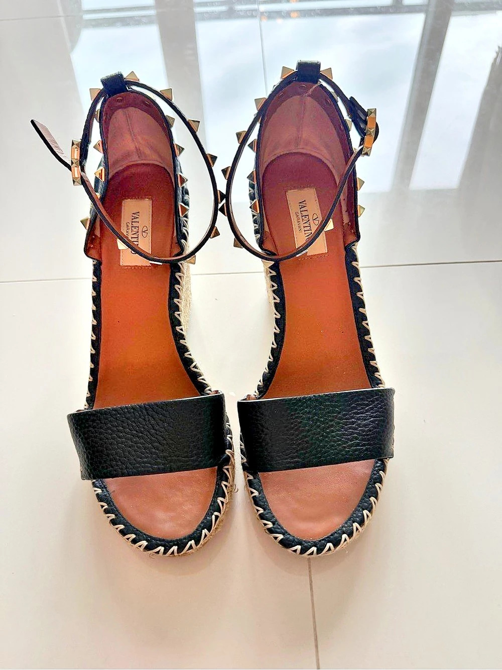 Valentino Black Studded Wedge Sandals EU 39